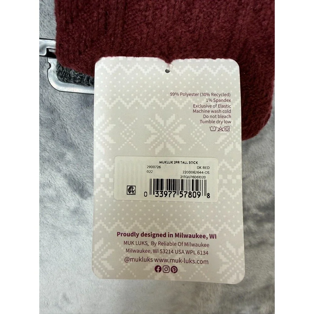 Muk Luk Women’s 2 Pair Pack Tall Boot Socks Mid-Calf Height size 6-11 Dark Red